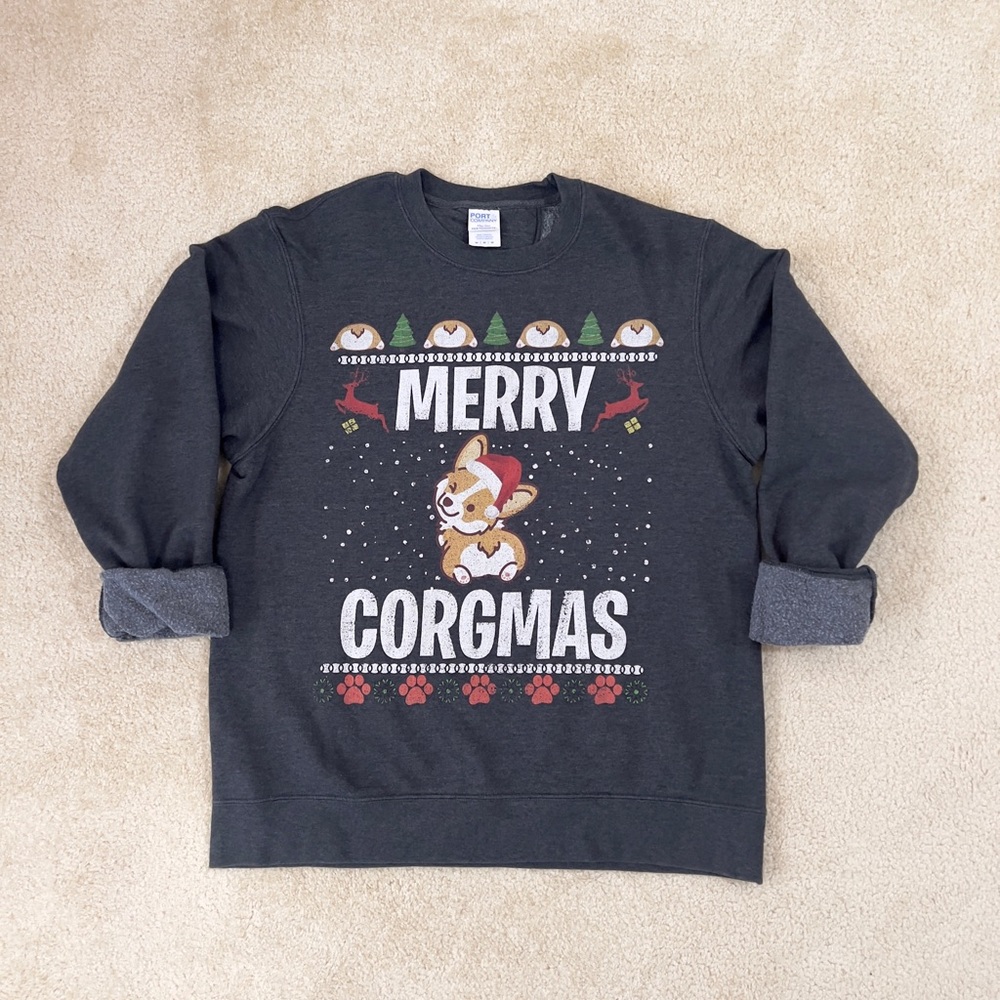 Grey Merry Corgmas Corgi Sweater